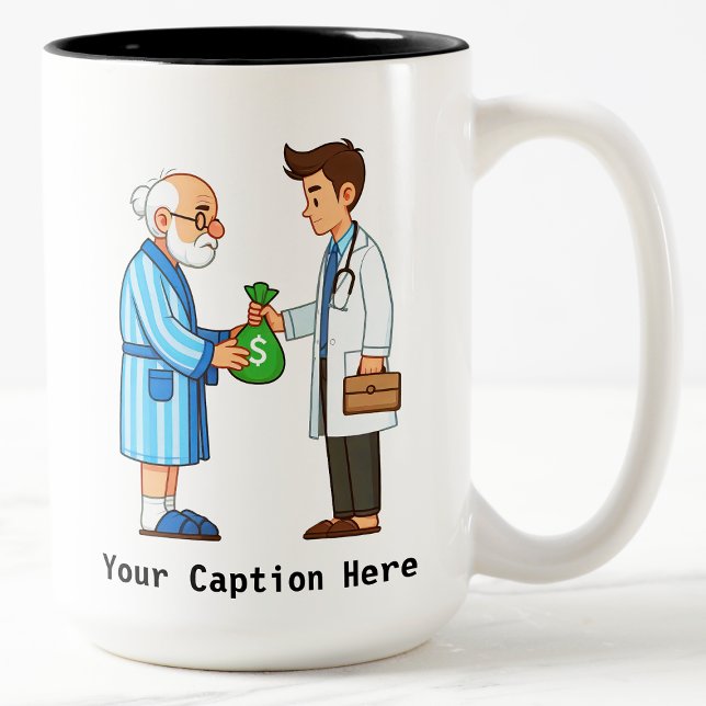 Caneca De Café Em Dois Tons Idoso Pagando Dívida Médica (Criador carregado)