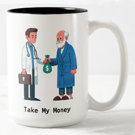 Caneca De Café Em Dois Tons Idoso Pagando Dívida Médica