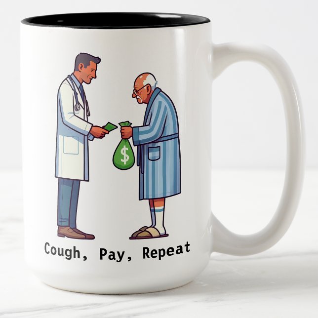 Caneca De Café Em Dois Tons Idoso Pagando Dívida Médica (Criador carregado)