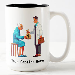 Caneca De Café Em Dois Tons Idoso Pagando Dívida Médica