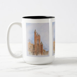 Caneca De Café Em Dois Tons Igreja Gótica Aquarela