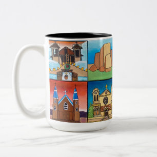 Caneca De Café Em Dois Tons Igrejas do Novo México! Arte original!