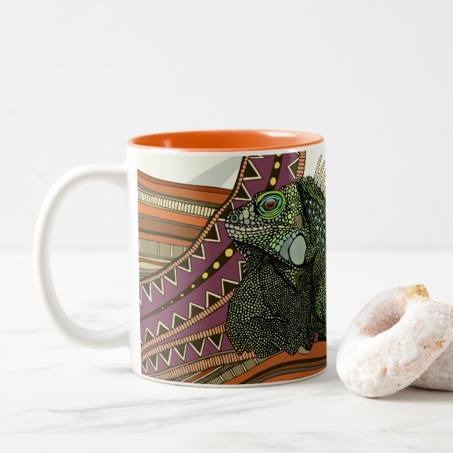 Caneca De Café Em Dois Tons iguana verde (Com Donut)