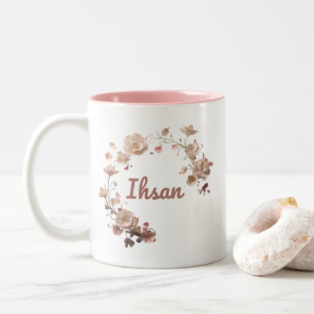 Caneca De Café Em Dois Tons Ihsan Floral Mug (Com Donut)