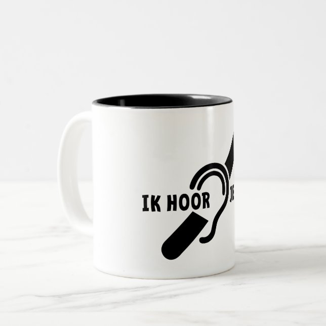 Caneca De Café Em Dois Tons Ik ben doof. Doven, slechthorend. Lip lezen  (Frente Esquerda)