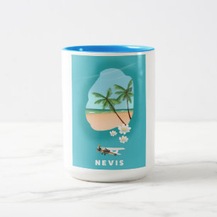Caneca De Café Em Dois Tons Ilha caribenha de Nevis Mapa ilustrado.