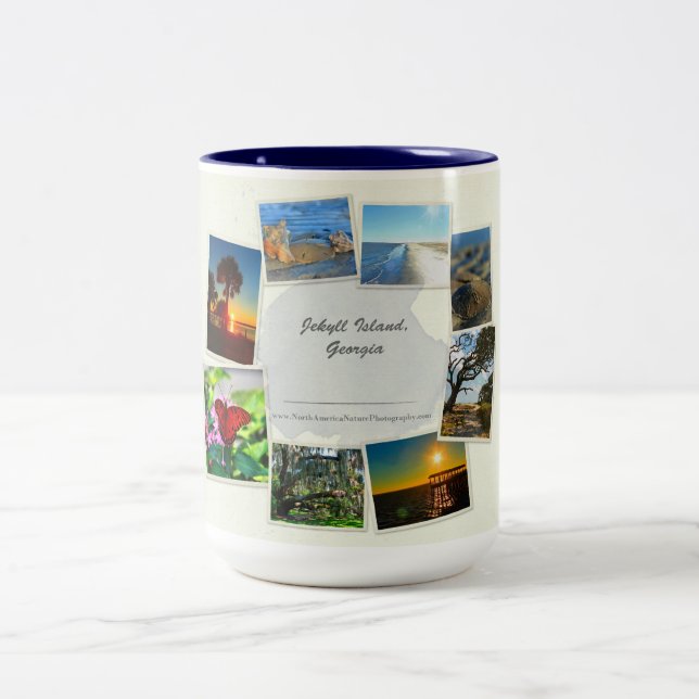 Caneca De Café Em Dois Tons Ilha de Jekyll, Georgia Collage Mug (Centro)