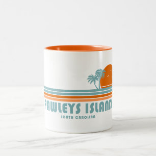 Caneca De Café Em Dois Tons Ilha de Pawleys, Carolina do Sul, Sun Palm Trees