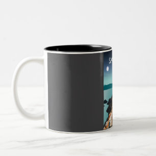 Caneca De Café Em Dois Tons Ilha Grécia Santorini - Mar Retroegeu Mínimo T