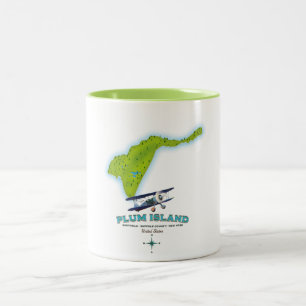 Caneca De Café Em Dois Tons Ilha Plum, distrito de Southold Suffolk, mapa de N