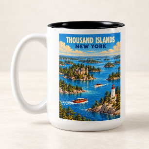Caneca De Café Em Dois Tons Ilhas Thousand Nova York Arte de Viagem Vintage