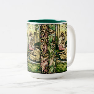Caneca De Café Em Dois Tons Ilustração Antiga de Músicos Fadas Art Nouveau