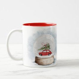 Caneca De Café Em Dois Tons ilustração aquarela de um globo de neve de Natal