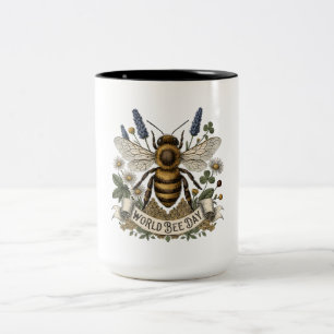 Caneca De Café Em Dois Tons Ilustração Botânica Vintage para o Dia Mundial das