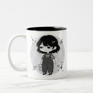 Caneca De Café Em Dois Tons Ilustração Chibi Estética Redonda Além do Limite