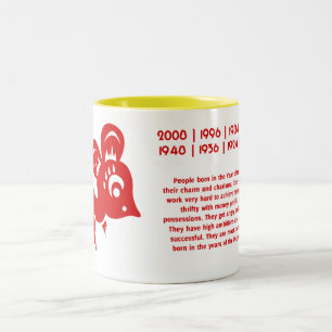 Caneca De Café Em Dois Tons Ilustração chinesa do rato da astrologia