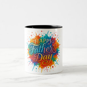 Caneca De Café Em Dois Tons Ilustração Colorida do Dia de os pais de Tinta