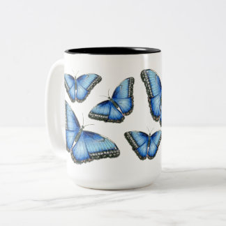 Caneca De Café Em Dois Tons Ilustração da Borboleta Morpho Azul