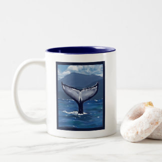 Caneca De Café Em Dois Tons Ilustração da Cauda da Baleia Jubarte Citação Hava