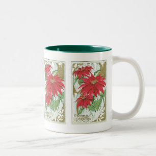 Caneca De Café Em Dois Tons Ilustração da poinsétia do vintage