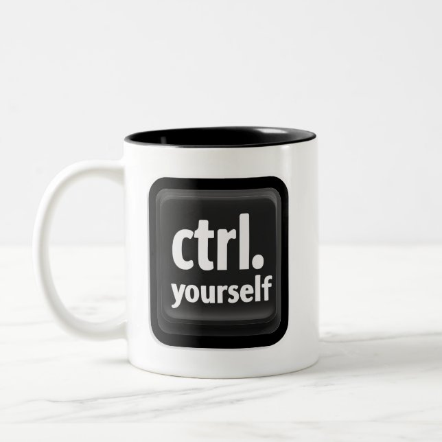 Caneca De Café Em Dois Tons Ilustração da Tecla “Ctrl a Si Mesmo” – Motivação  (Esquerda)