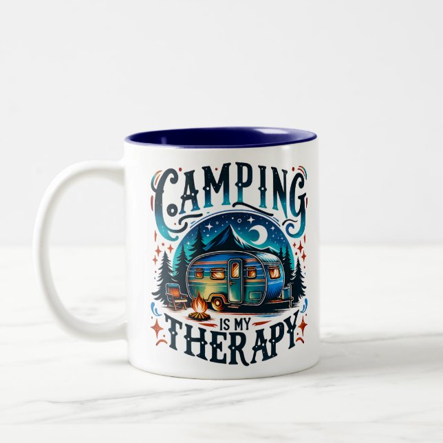 Caneca De Café Em Dois Tons Ilustração de Acampamento (Esquerda)