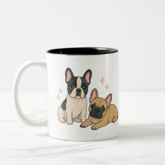 Caneca De Café Em Dois Tons Ilustração de adoráveis filhotes de Bulldog Francê