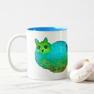 Caneca De Café Em Dois Tons Ilustração de arte de gato gordo azul