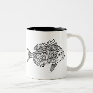 Caneca De Café Em Dois Tons Ilustração de arte marinha náutica de peixes de