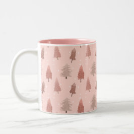 Caneca De Café Em Dois Tons Ilustração de árvore de natal rosa-aquarela