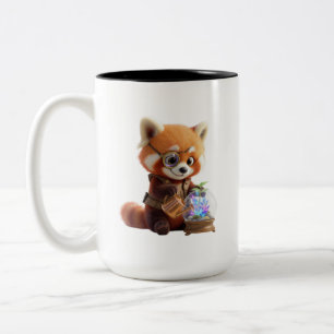 Caneca De Café Em Dois Tons Ilustração de Botânico de Panda Vermelho Cartoon 3