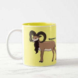 Caneca De Café Em Dois Tons Ilustração de cabra Mouflon