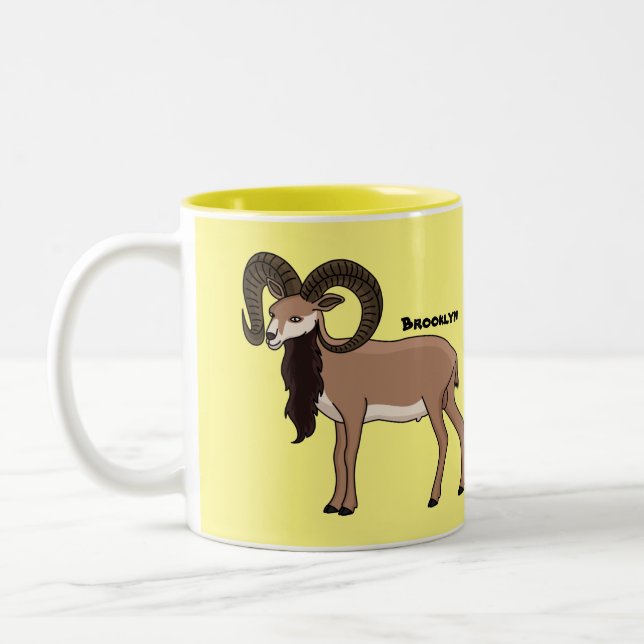 Caneca De Café Em Dois Tons Ilustração de cabra Mouflon (Esquerda)