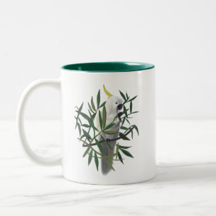 Caneca De Café Em Dois Tons Ilustração de Cacatua de Crista Amarela em Árvore