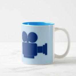 CANECA DE CAFÉ EM DOIS TONS ILUSTRAÇÃO DE CÂMERA DE FILME AZUL PARA BUFFS DE F