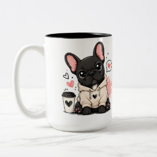 Caneca De Café Em Dois Tons Ilustração de Camisola de Capuz de Bulldog Francês