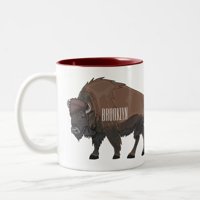 Caneca De Café Em Dois Tons Ilustração de desenho animado Bison (Esquerda)