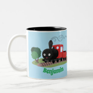 Caneca De Café Em Dois Tons Ilustração de desenho animado da locomotiva de c