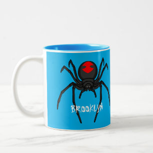 Caneca De Café Em Dois Tons Ilustração de desenho animado da viúva negra assus