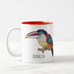 Caneca De Café Em Dois Tons Ilustração de desenho animado de aves do caracari