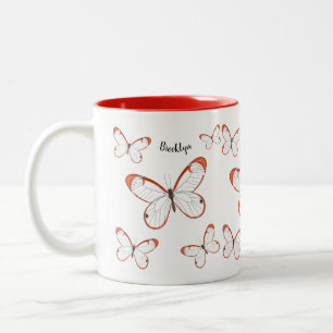 Caneca De Café Em Dois Tons Ilustração de desenho animado de borboleta de asa