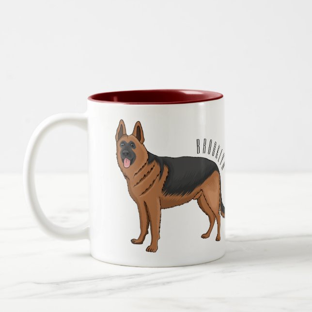 Caneca De Café Em Dois Tons ilustração de desenho animado de cão german shephe (Esquerda)