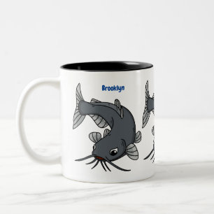 Caneca De Café Em Dois Tons Ilustração de desenho animado de catfish  