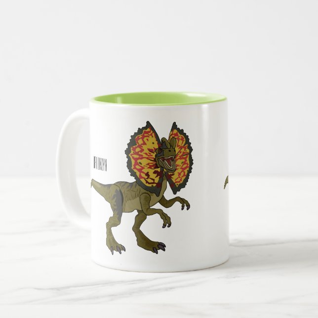Caneca De Café Em Dois Tons Ilustração de desenho animado de Dilophosaurus (Frente Esquerda)