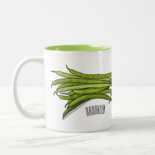 Caneca De Café Em Dois Tons Ilustração de desenho animado de feijão verde