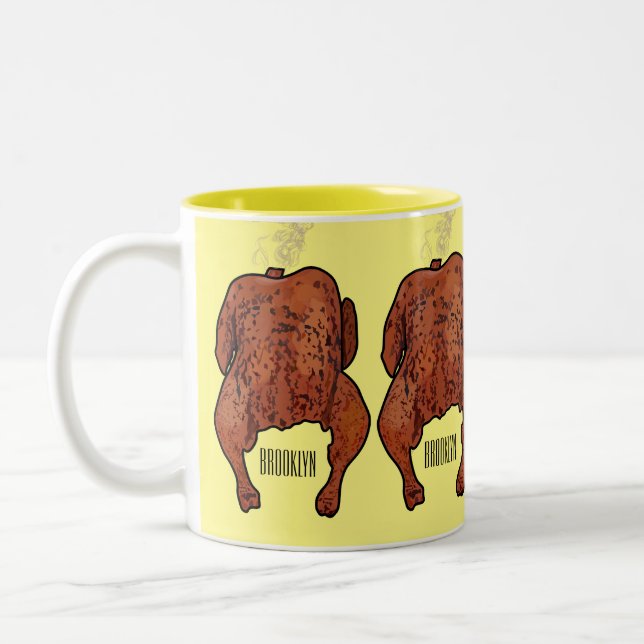 Caneca De Café Em Dois Tons Ilustração de desenho animado de frango assado (Esquerda)