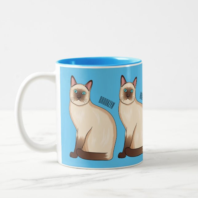 Caneca De Café Em Dois Tons Ilustração de desenho animado de gato siamês (Esquerda)