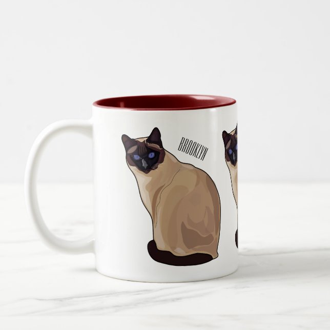 Caneca De Café Em Dois Tons Ilustração de desenho animado de gato siamês (Esquerda)