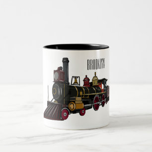 Caneca De Café Em Dois Tons Ilustração de desenho animado de locomotiva a vapo