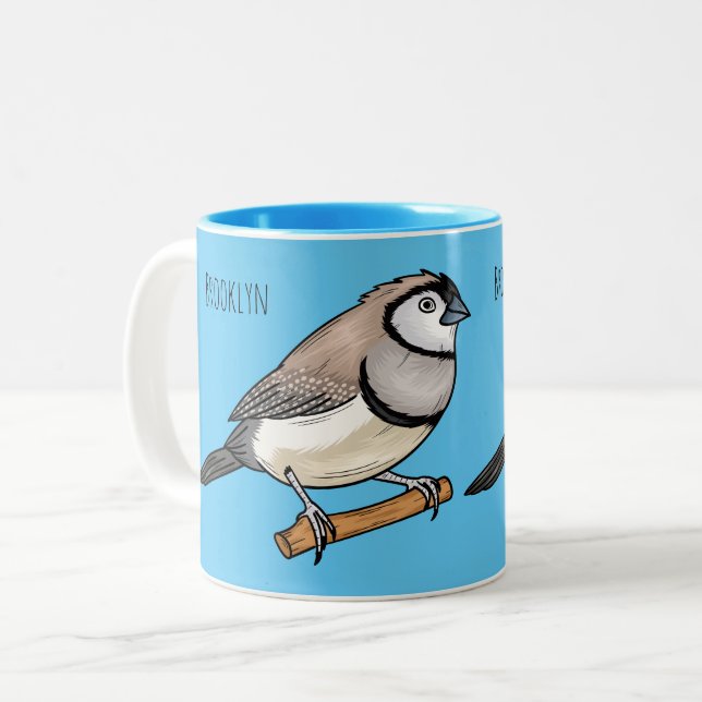 Caneca De Café Em Dois Tons Ilustração de desenho animado de pássaros de barba (Frente Esquerda)